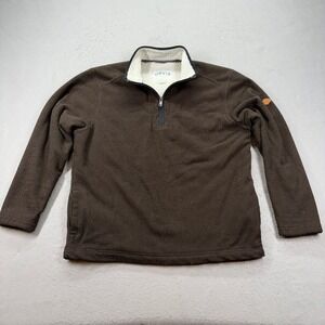 Orvis Quarter Zip Pullover Mens Large Brown Sherpa Lined Waffle Knit Fleece